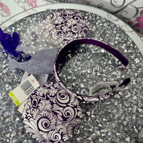 Disney ears jubilee brand new with tags crown feather bow Purple Silver Headband - Picture 6 of 10